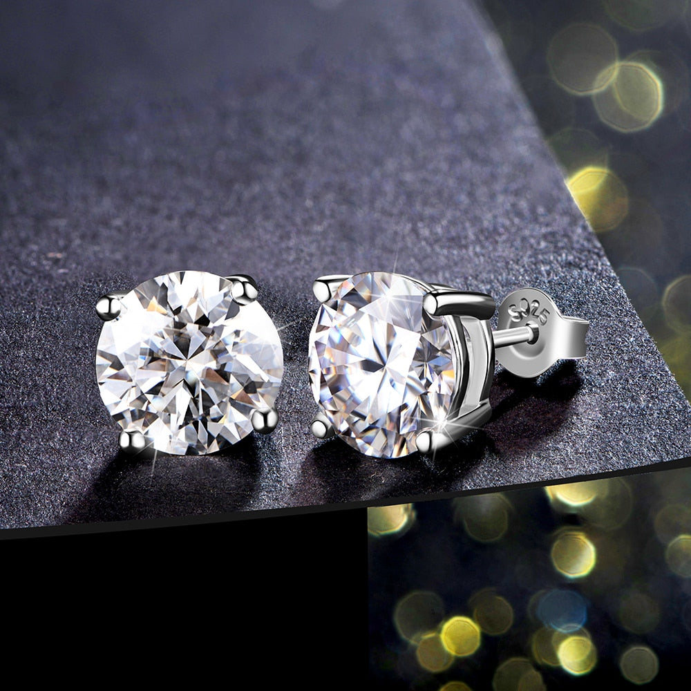 2CT Moissanite Stud Earrings - 925 Silver